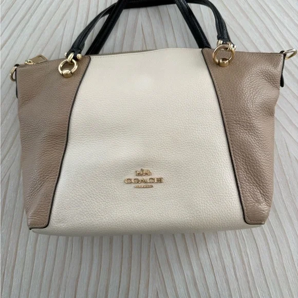 Coach Kacey Satchel Cream and Brown Leather Tote - Picture 1 of 6